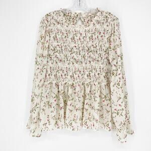 Mi Ami Long Sleeve Ruched Floral Peplum Top Size XL
